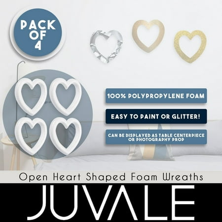 Heart Shaped Foam Wreath White DIY Supplies for Craft Projects and Wedding Decorations Extruded Heart Foam Wreath 9.84 x 1.89 x 9.84 Inches Open Heart Shaped 4-Pack Polystyrene Foam Wreath